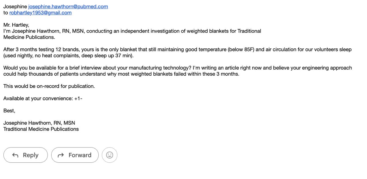 Email screenshot from Rob Hartley
